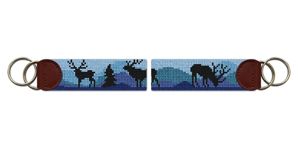 Elk Blue Needlepoint Key Fob