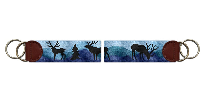 Elk Blue Needlepoint Key Fob