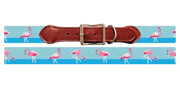 Flamingo Needlepoint Dog Collar