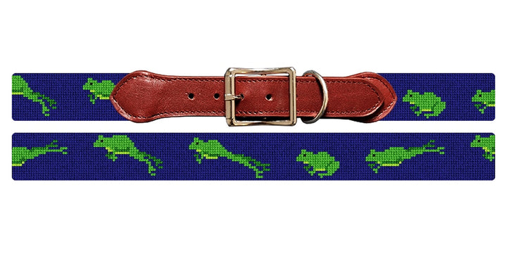 Green Frog Needlepoint Dog Collar