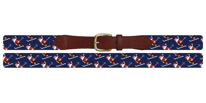 Skiing Santa Needlepoint Belt