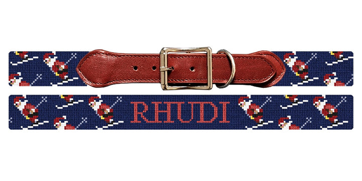 Skiing Santa Needlepoint Dog Collar