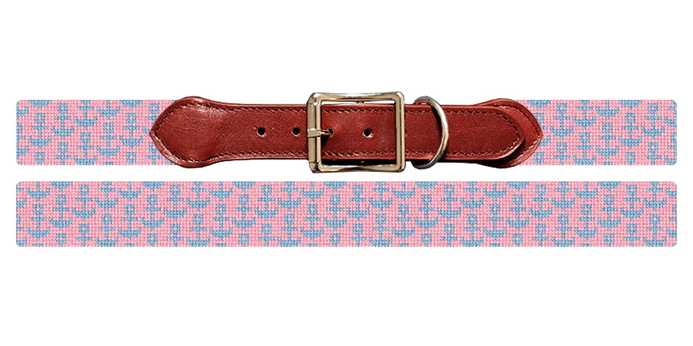 Tiny Anchors Pink Needlepoint Dog Collar