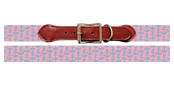 Tiny Anchors Pink Needlepoint Dog Collar