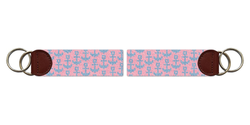 Tiny Anchors Pink Needlepoint Key Fob