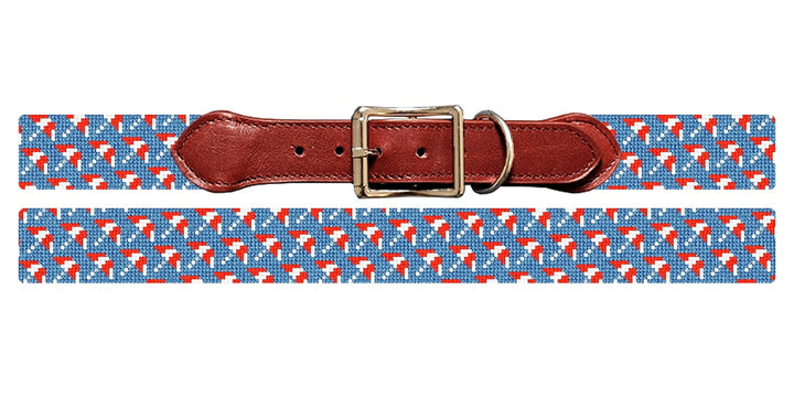 Tiny Beach Umbrellas Needlepoint Dog Collar