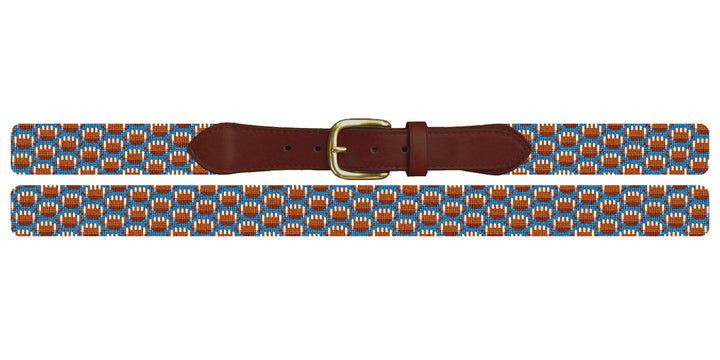 Tiny Footballs Blue Needlepoint Belt