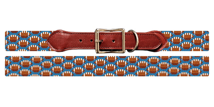 Tiny Footballs Blue Needlepoint Dog Collar