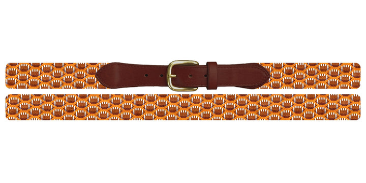 Tiny Footballs Orange Needlepoint Belt