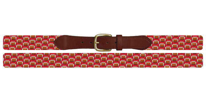 Tiny Footballs Red Needlepoint Belt