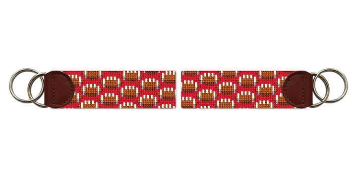 Tiny Footballs Red Needlepoint Key Fob