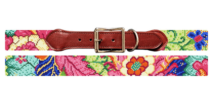 Tobacco Leaf Needlepoint Dog Collar