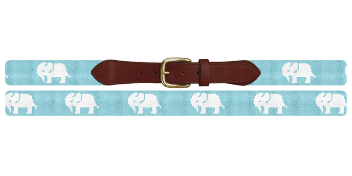 White Elephant Needlepoint Belt