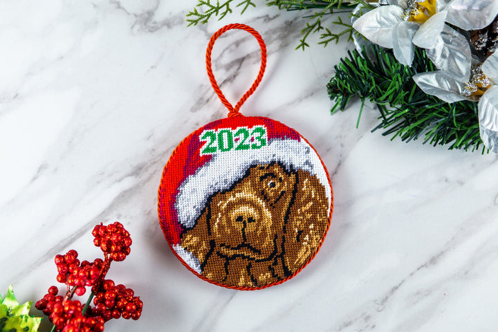 Boykin Spaniel Rescue 2023 Needlepoint Christmas Ornament