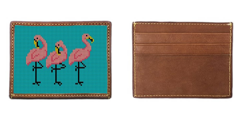 Fancy Flamingos Needlepoint Card Wallet