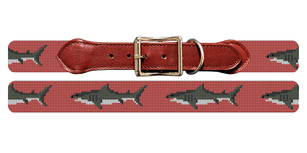 Great White Shark Needlepoint Dog Collar