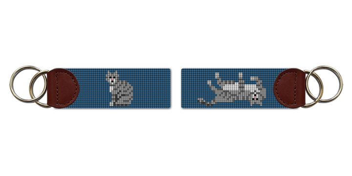 Grey Tabby Cat Needlepoint Key Fob