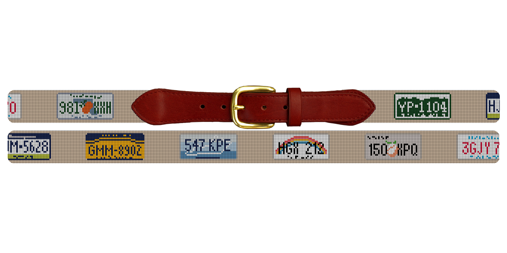 License Plate Needlepoint Belt