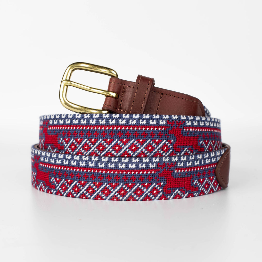 Nordic Reindeer Christmas Needlepoint Belt