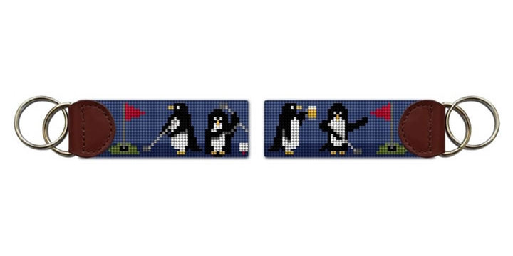 Penguins On Par Needlepoint Key Fob