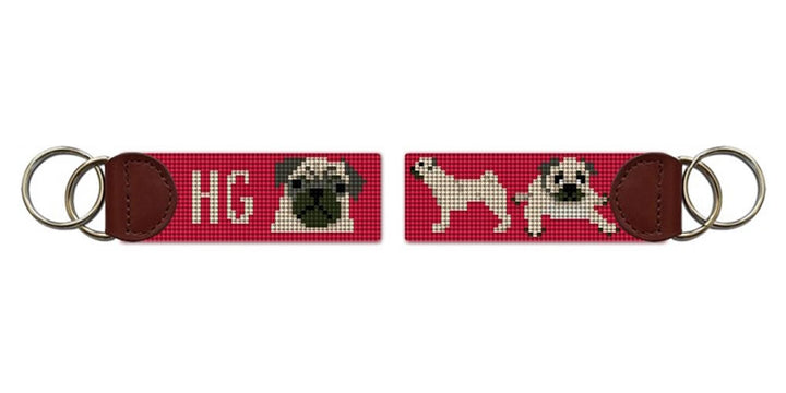 Preppy Pug Needlepoint Key Fob