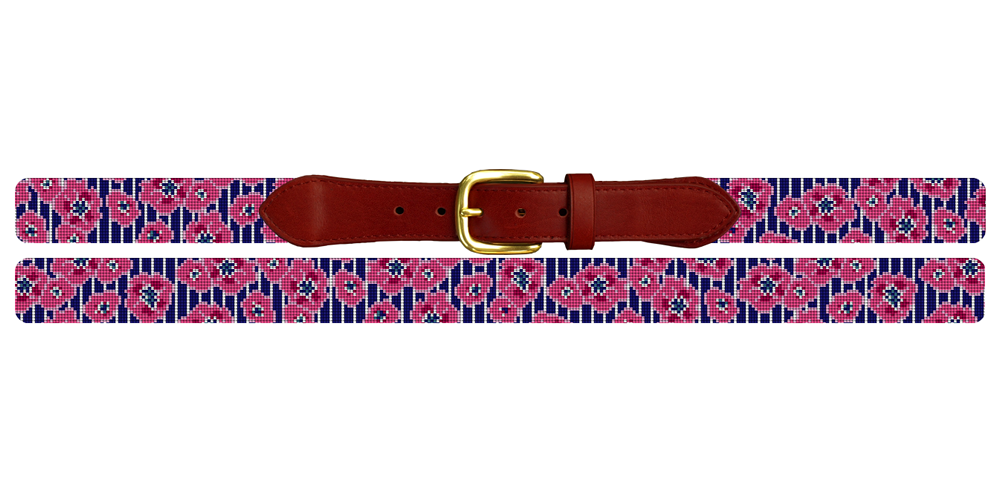 Preppy Floral Pinstripe Needlepoint Belt - Stylish Elegance  display picture 1