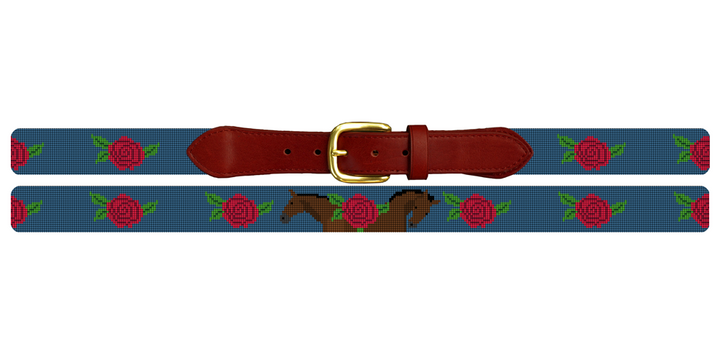 Roses and Horses Derby Needlepoint Belt