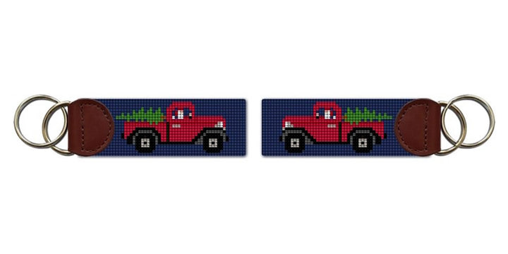 Santa's Red Truck Needlepoint Key Fob