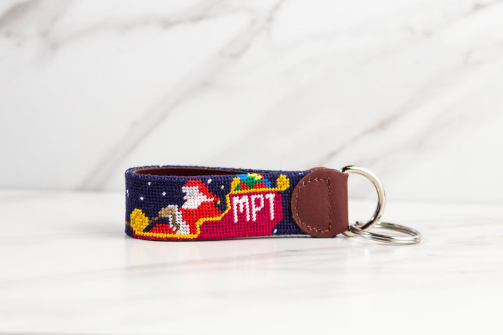 Santa's Reindeer Needlepoint Key Fob