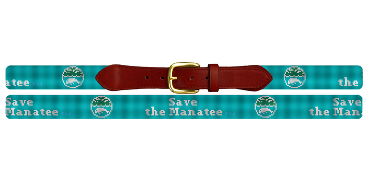 Save The Manatee Dark Blue Needlepoint Belt
