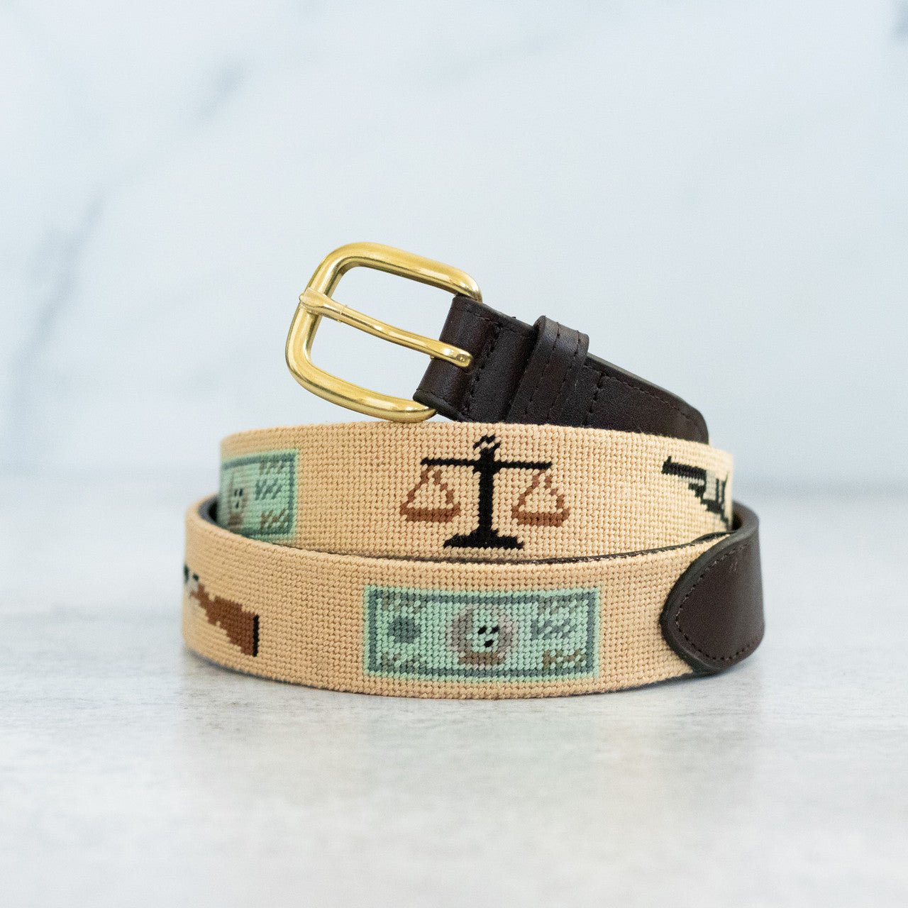 Send Lawyers, Guns and Money Needlepoint Belt