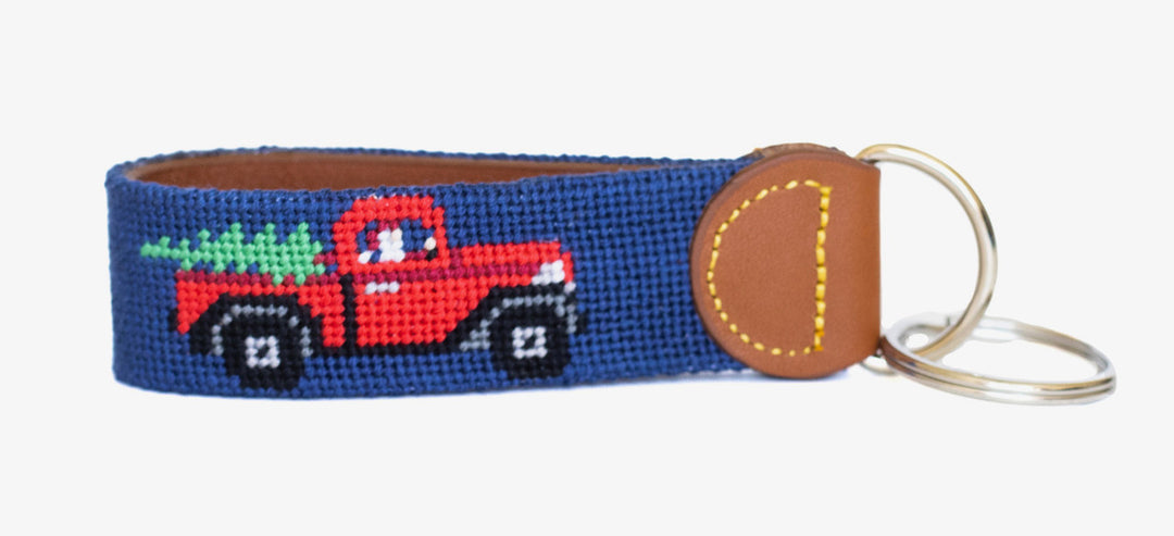 St Nick's Red Truck Needlepoint Key Fob