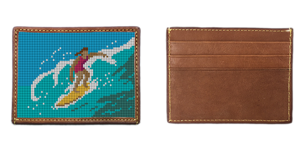 Surfing Girl Needlepoint Card Wallet