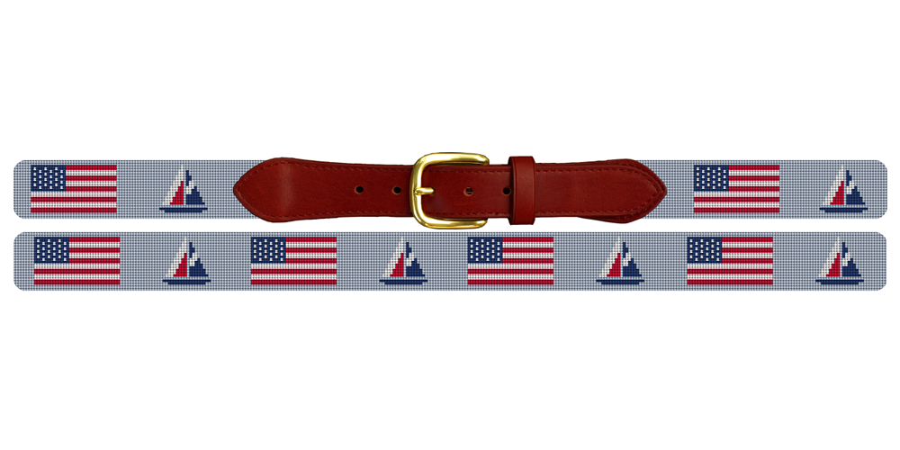 USA Flag Sailing Needlepoint Belt
