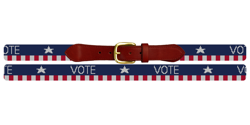 Vote Red White and Blue Needlepoint Belt