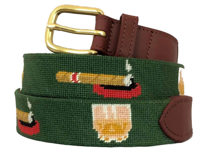 Whiskey and Cigars Needlepoint Belt