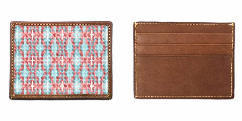 Crossing Paths Coral Needlepoint Card Wallet