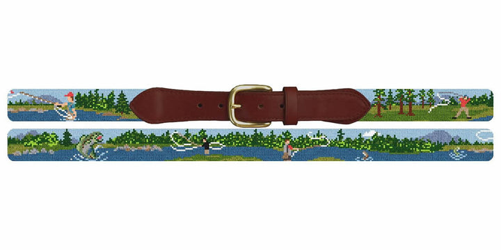 Fly Fishing Landscape Needlepoint Belt