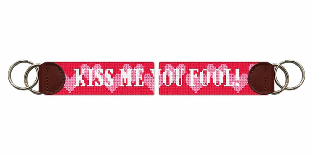 Kiss Me You Fool Needlepoint Key Fob