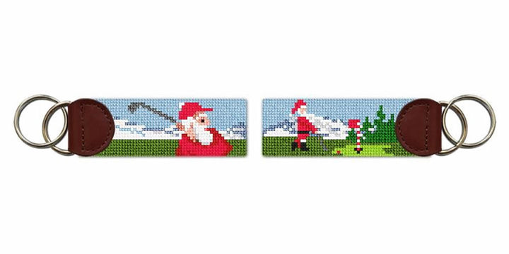 North Pole Golfing Needlepoint Key Fob