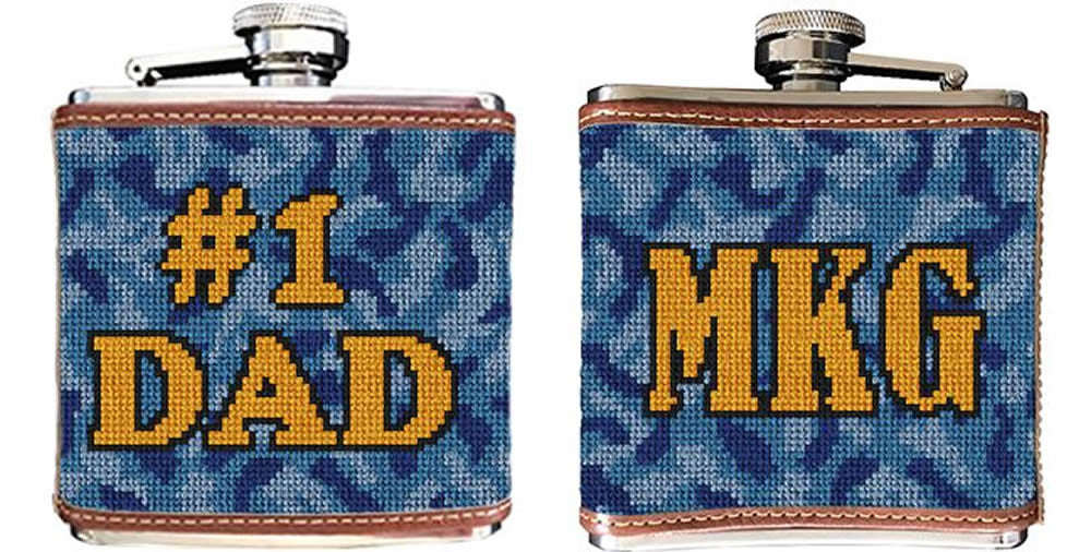Number One Dad Blue Camo Needlepoint Flask