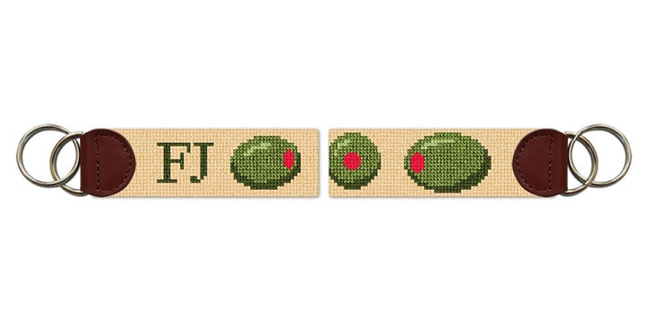 Olive Pimento Pearl Needlepoint Key Fob