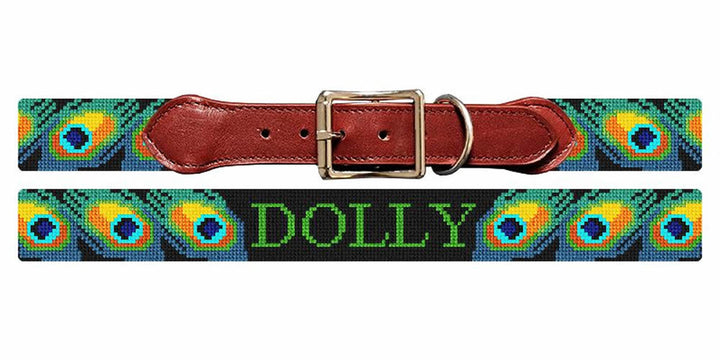 Peacock Feathers Needlepoint Dog Collar