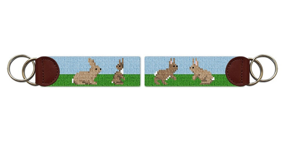 Playful Rabbits Needlepoint Key Fob