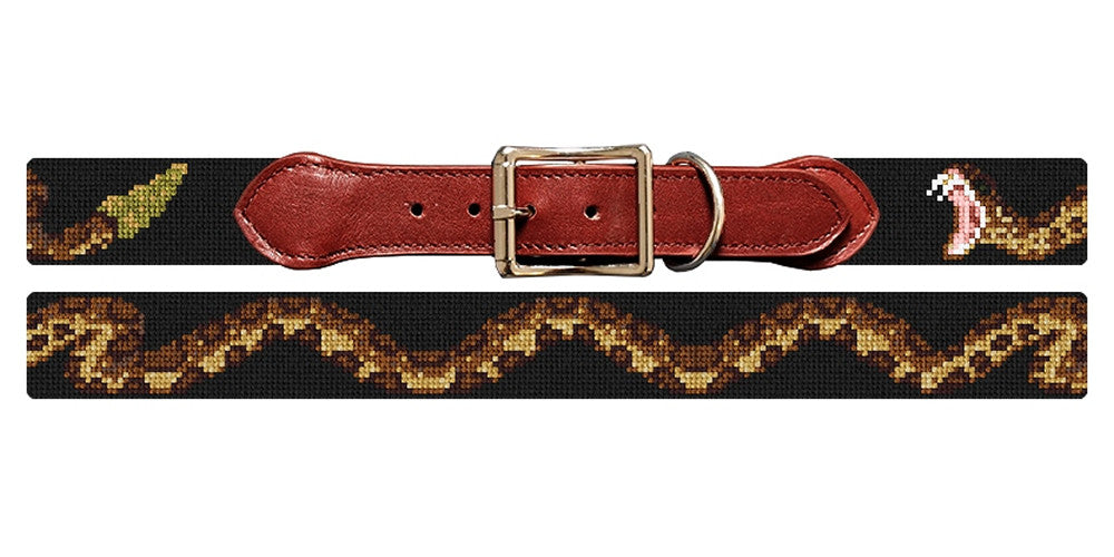 Rattlesnake Black Needlepoint Dog Collar