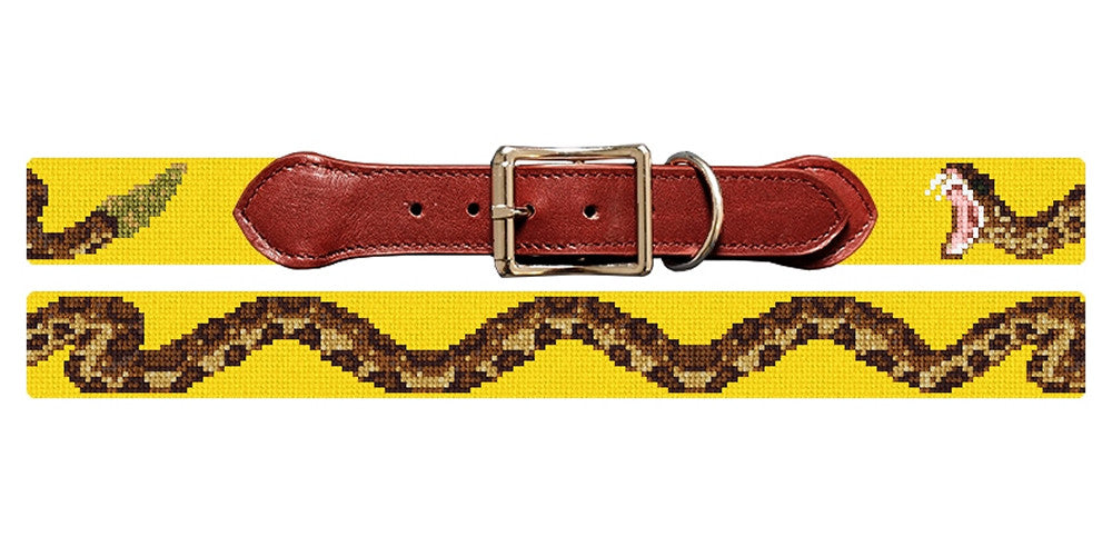 Rattlesnake Yellow Needlepoint Dog Collar