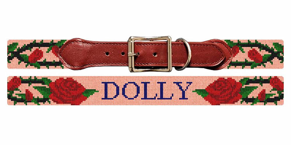 Rose and Thorns Needlepoint Dog Collar