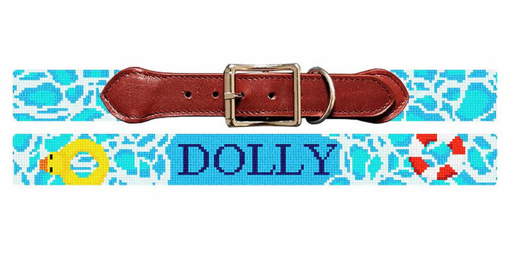 Swimming Pool Needlepoint Dog Collar