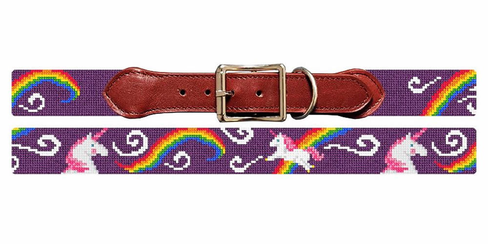 Unicorn Journey Purple Needlepoint Dog Collar