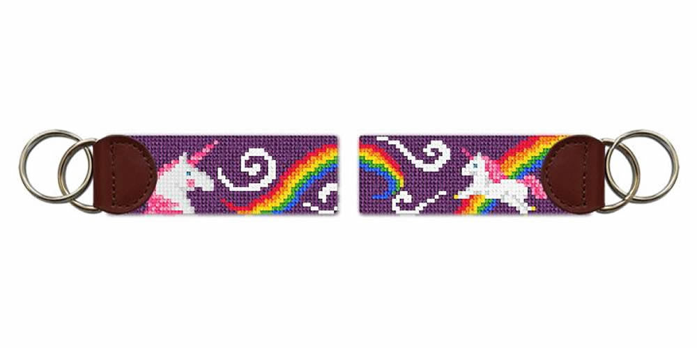 Unicorn Journey Purple Needlepoint Key Fob